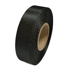 atlasová stuha 24 mm x 20 m - černá třpytivá
