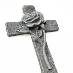 kříž s růží - imitace kamene/betonu