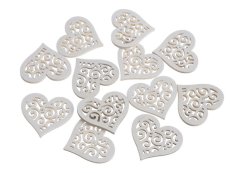 dřevěná srdce ornament (12 ks) - bílá