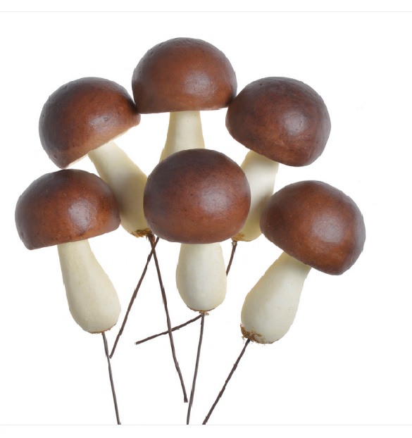 hříbky na drátku 6 ks - hnědá