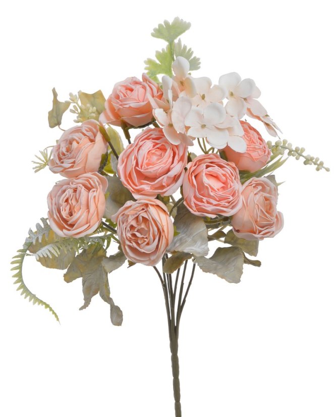 trs růží s hortenzií - meruňková