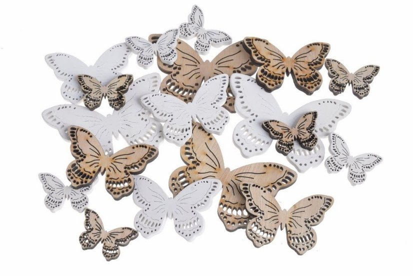 dřevěné výseky motýli (18 ks) - bílá/přírodní