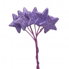 hvězdy na drátku + glitter (24 ks) fialové lila