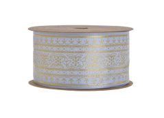 saténová stuha 3,8 cm x 5 m - zlatá/modrošedá