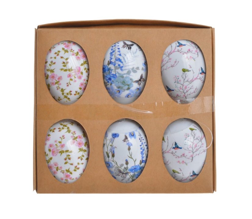 závěsná velikonoční vejce 5 cm  (6 ks) - bílá/modrá/růžová