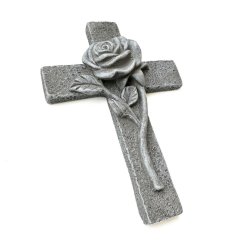 kříž s růží - imitace kamene/betonu