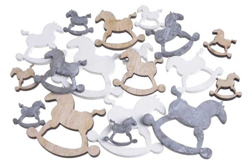 houpací koníci (18 ks) - přírodní/bílá/šedá