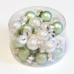 skleněné koule (30 ks) 15 mm - MIX mentolová/bílá - lesk/mat