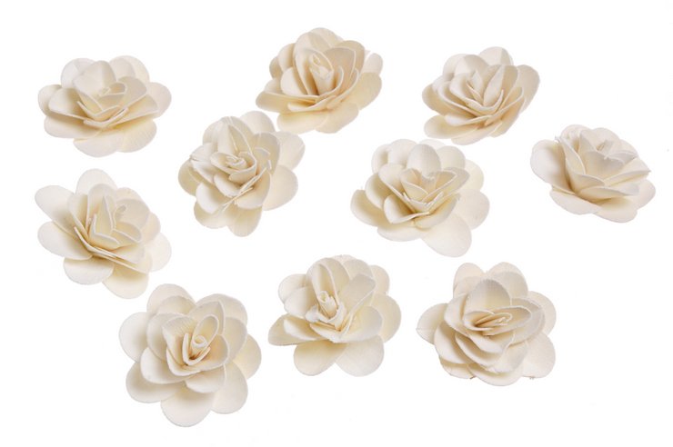 deco rose - růže z dýhy 4 cm (10 ks), bílá-krém