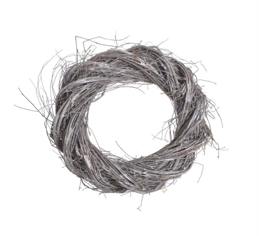 věnec z proutí a révy 25 cm - bělený - šedý