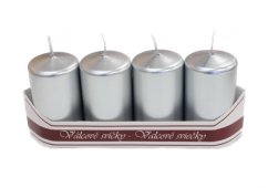adventní svíce válec 40/70 mm (4 ks) - metal. stříbrná