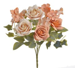 kytice růží s hortenzií 44 cm - meruňková