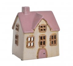 keramický domek 16 cm - růžová/krém