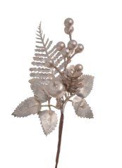 zlatá - platinová větvička kapradí, šiška, bobule