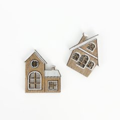 nalepovací mini domečky v krabičce (24 ks) - přírodní/bílá