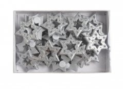 hvězdy nalepovací 3 cm (24 ks) - stříbrné, glitter