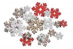 vločky sněhové dřevěné (18 ks) - červená/bílá/přírodní