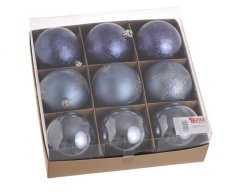 koule / baňky 7,5 cm (9 ks) - plast mix modrošedá
