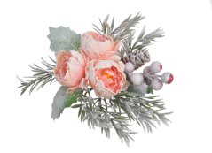 zasněžená pivoňka s jehličím na klipu