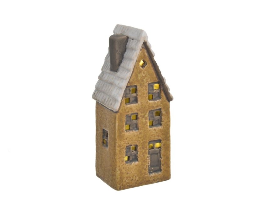 keramický domeček LED 14 cm - okrová
