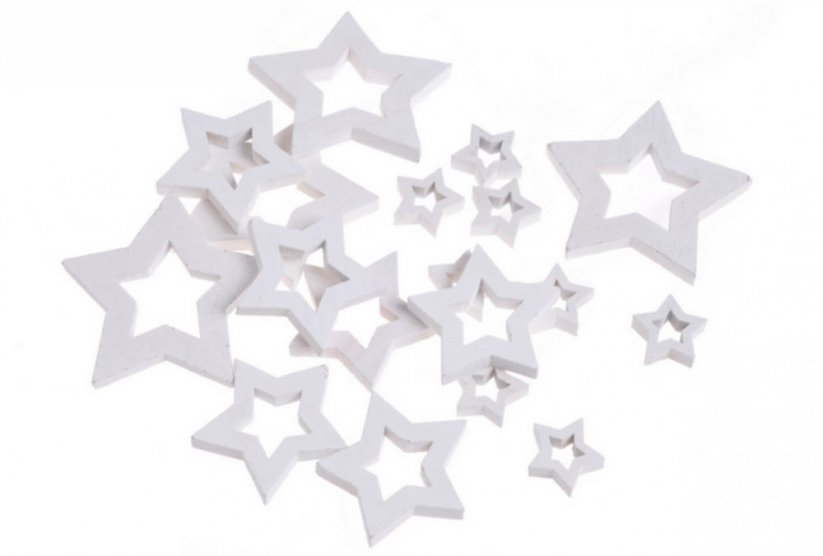 dřevěné hvězdy vyřezané (18 ks) - bílá