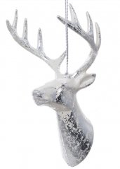 jelení hlava na pověšení 13 cm - stříbrná/bílá