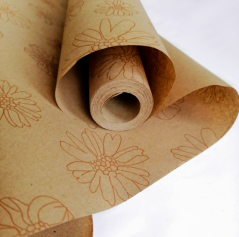 floristický přírodní papír 60 cm - sasanky/hnědá