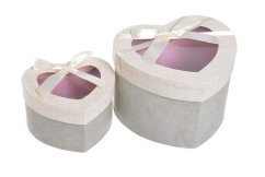 Dárková krabice / flowerbox srdce (2 ks) -  krémová + přírodní