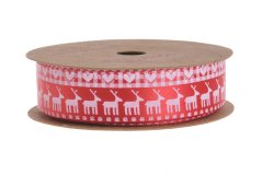 saténová stuha s jelínky 2 cm x 10 m - červená/bílá