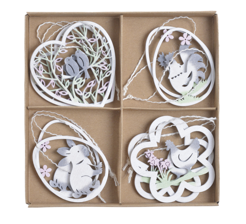 jarní dřevěné výseky sada (8 ks) - bílá/zelená/růžová