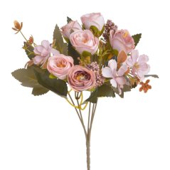 trs růžiček s listy - růžová/růžová vintage