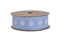 saténová stuha s vločkami 2,5 cm x 10 m - modrá