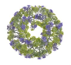 věnec s drobnými květy 22 cm - zelená/fialová