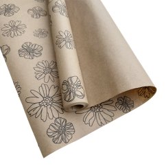floristický přírodní papír 60 cm - sasanky/černá
