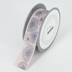 stuha s potiskem 3,5 cm, růžová, šedá