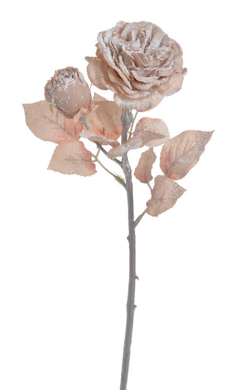 zasněžená růže s poupátkem 47 cm - pudrová