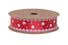 saténová stuha se srdíčky 2 cm x 10 m - červená/bílá