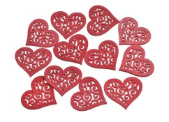 dřevěná srdce ornament (12 ks) - červená