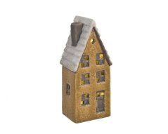 keramický domeček LED 14 cm - okrová