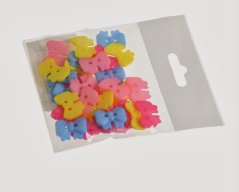 knoflíky mašle 36 ks - růžová/modrá/žlutá