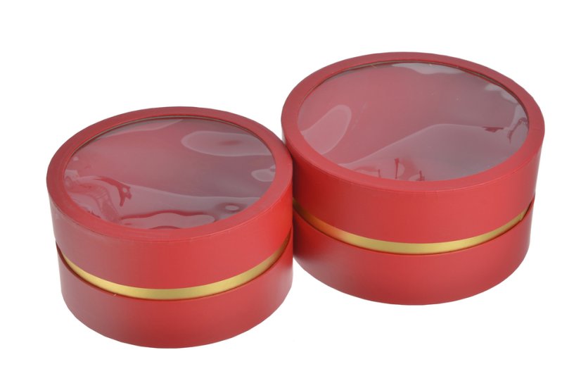 Flowerbox kulatý s průhledným víkem (2 ks) - červená/zlatá