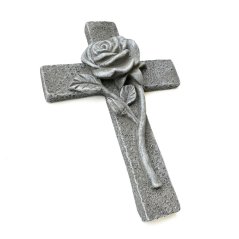 kříž s růží - imitace kamene/betonu