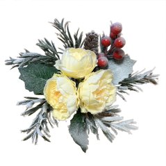 zasněžená pivoňka s jehličím na klipu - vanilková