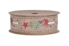stuha 2,5 cm x 5 m, hvězdy - natural Vánoce