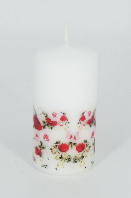 svíce s motivem "Růže" válec 50/100 mm, bílá