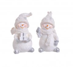 sněhuláček s dárkem/lucernou 7 cm - bílá