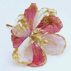 glitter magnólie z organzy - bílá/růžová mauve + zlatý glitter