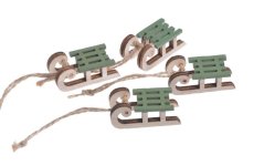 mini sáně 5 cm (4 ks) - přírodní/zelená