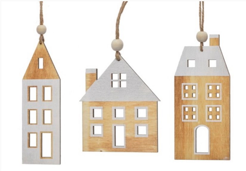 domky na pověšení (3 ks) - přírodní/bílá