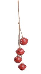 rolničky x4 - girlanda 36 cm - červená